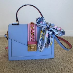 Aldo blue and pink purse with ribbon